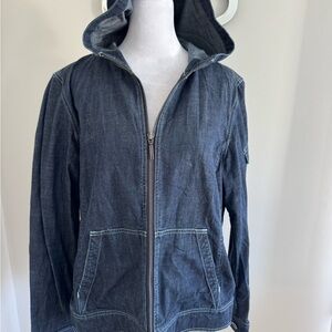 Eddie Bauer Dark Blue Denim Hooded Zip Jacket